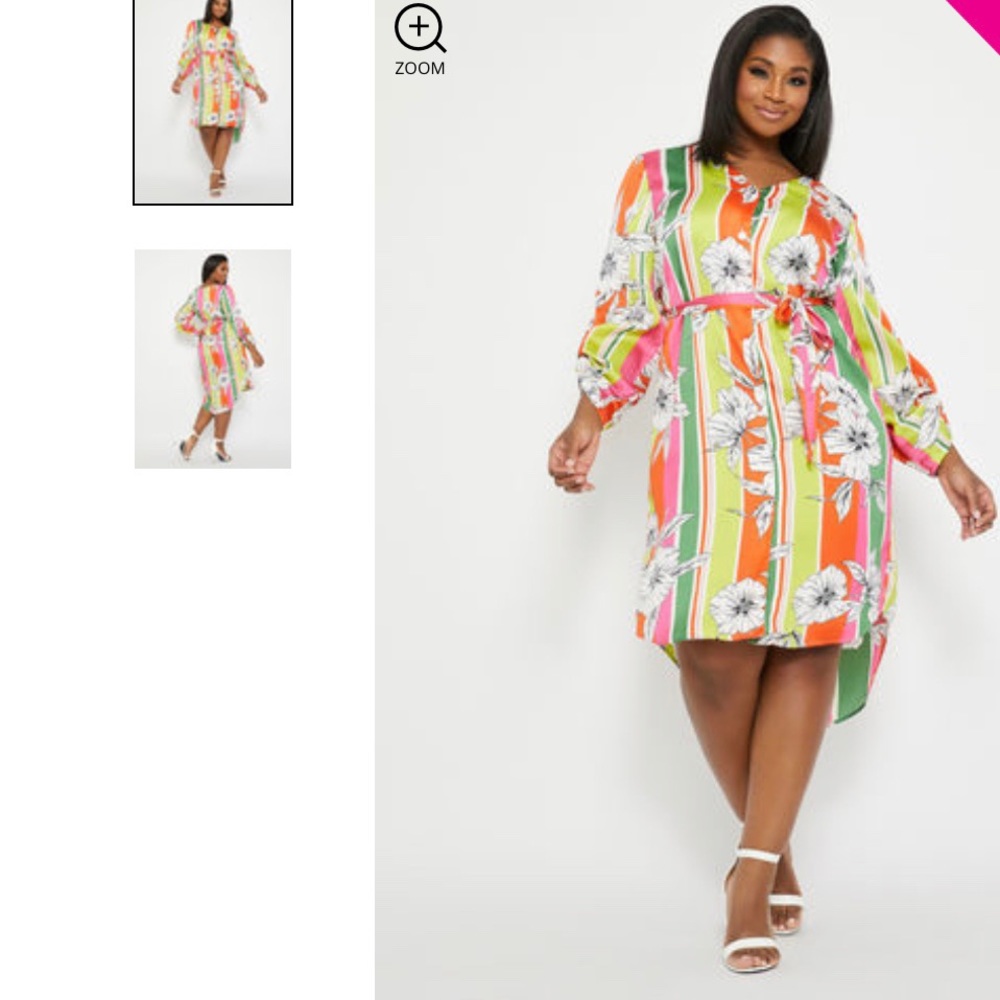 Satin Floral Belted Shirt Dress 14/16